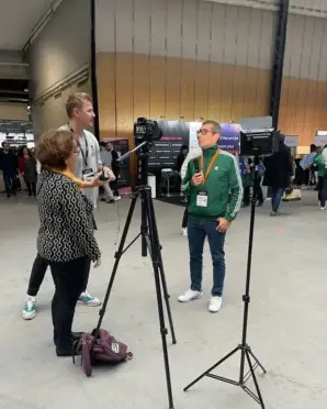 Bob Garcia being interviewed at an industry conference